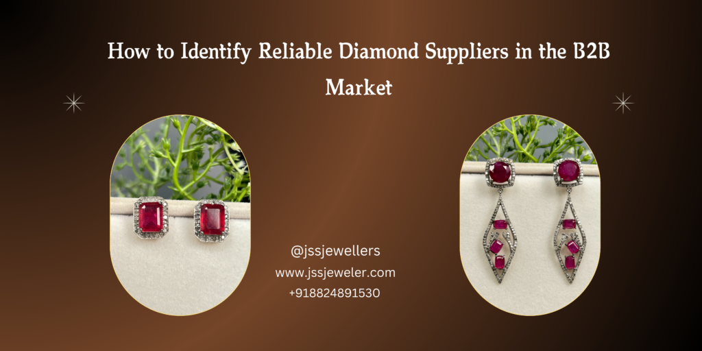 The graphic conveys a sense of professionalism and elegance. The dark background, combined with the sparkle of the diamonds and the clear typography, aims to capture the viewer's attention and establish credibility. The focus on B2B suggests the business is targeting other businesses rather than individual consumers. The inclusion of contact information and a website address makes it easy for interested parties to follow up.