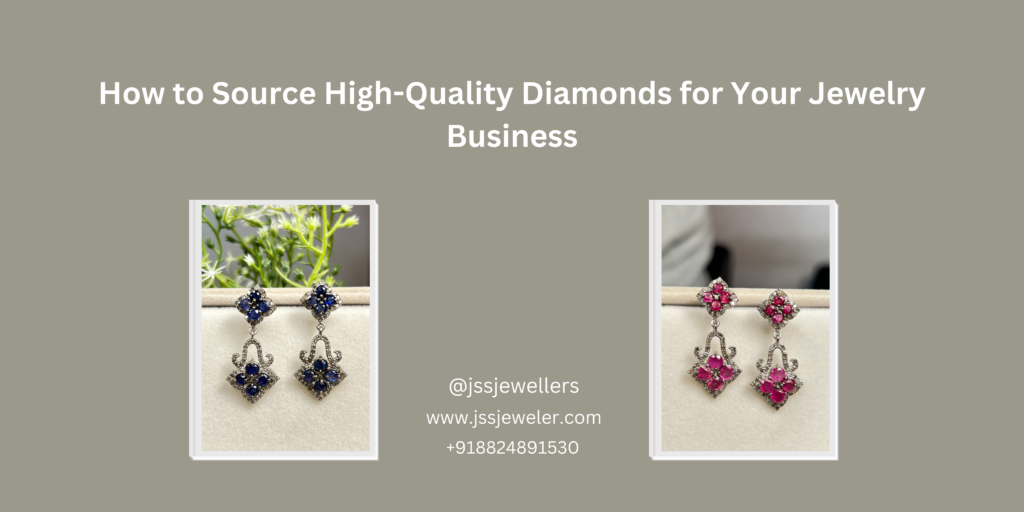 The image is professional, informative, and visually appealing. It effectively combines text and imagery to convey its message. The focus on high-quality diamonds and the provision of contact information suggest that the business is targeting serious jewelry buyers or those interested in learning more about the diamond trade. The muted color scheme and elegant font contribute to a sense of luxury and sophistication.